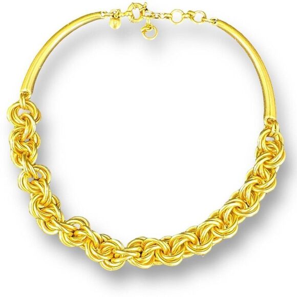 Signed J.CREW Gold Tone BOLD Chain & Tube Collar Statement Necklace 18” - Picture 1 of 6
